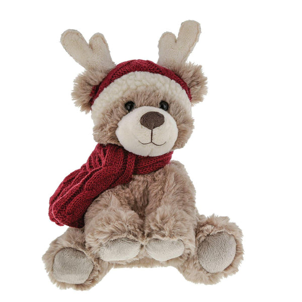 Kalidou - Brown Reindeer Teddy with Red Hat & Scarf - 8"