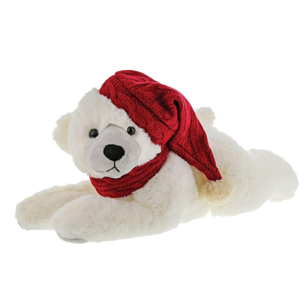 Kalidou - Lying White Teddy with Red Hat & Scarf - 17" long