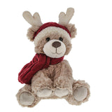 Kalidou - Brown Reindeer Teddy with Red Hat & Scarf - 8"